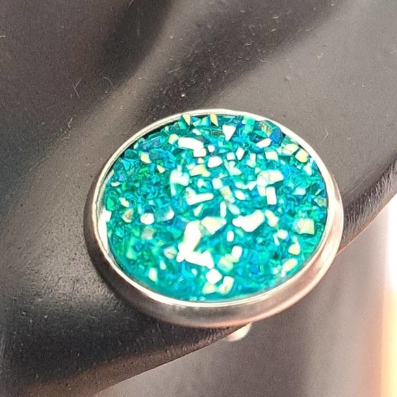 2/$17 Round Druzy Crystal Earrings Silver Blue Turquoise Sparkle Mothers - Picture 3 of 3